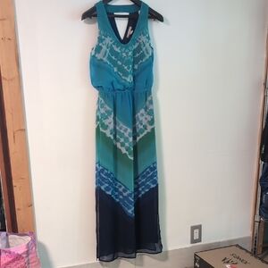 Banana Republic Blue Sleeveless Halter Maxi Dress